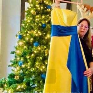 Norma Kamali Yellow and Blue Prom Dress